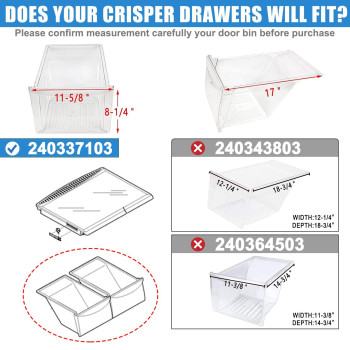 2 Pack Upgraded 240337103 Crisper Bin Drawer Replacement For Frigidaire Kenmore Refrigerator Drawer Replacement Fridge Drawer