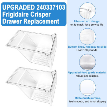 2 Pack Upgraded 240337103 Crisper Bin Drawer Replacement For Frigidaire Kenmore Refrigerator Drawer Replacement Fridge Drawer