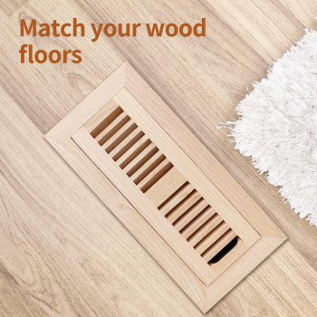 Sanycasa White Oak Floor Register 4X10 Inch Duct Opening With Metal Damper Wooden Flush Mount Floor Vent 34 Inch Thickness Un