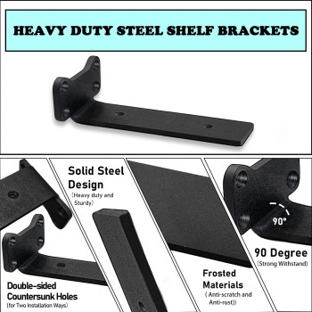 Floating Shelf Brackets Heavy Duty Industrial L Shelf Bracket 5Mm Thick Premium Solid Steel Shelf Supports Black Rustic Wall