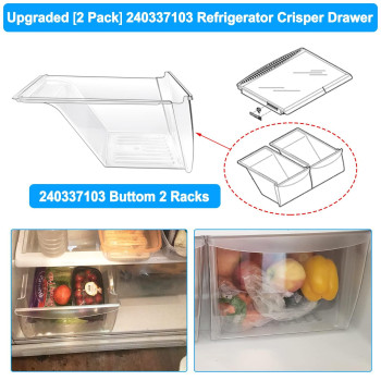 2 Pack Upgraded 240337103 Refrigerator Crisper Drawers Bins Compatible With Frigidaire Kenmore Frigidaire Drawer Replacement