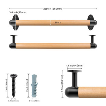 Seleware 26 Inch Wood Handrail Indoor Stairs Handrail Wall Mount Handrail Wsturdy Metal Barckets Barrierfree Staircase Grab B