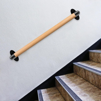 Seleware 16 Inch Wood Handrail Indoor Stairs Handrail Wall Mount Handrail Wsturdy Metal Barckets Barrierfree Staircase Grab B