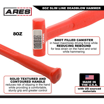 Ares 23049 8Oz Slim Line Deadblow Hammer Heavy Head Delivers Powerful Striking Force Slim Profile Head Design For Greater