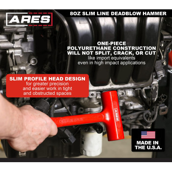 Ares 23049 8Oz Slim Line Deadblow Hammer Heavy Head Delivers Powerful Striking Force Slim Profile Head Design For Greater