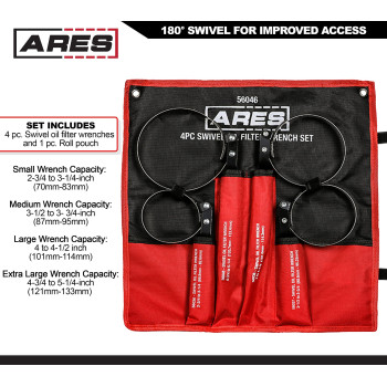 Ares 560654Piece Swivel Oil Filter Wrench Set With Storage Pouch Wrenches Cover 2 34Inch To 5 14Inch 70Mm To 133Mm Dia