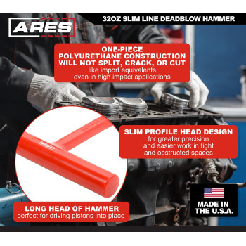 Ares 23052 32Oz Slim Line Deadblow Hammer Heavy Head Delivers Powerful Striking Force Slim Profile Head Design For Greater