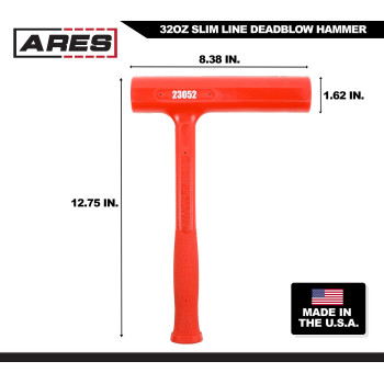 Ares 23052 32Oz Slim Line Deadblow Hammer Heavy Head Delivers Powerful Striking Force Slim Profile Head Design For Greater