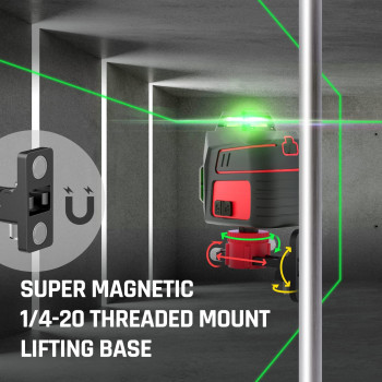 Motovera Self Leveling Laser Level 3X360 3D Cross Line Rotary Lasers Green Beam Pulse Mode Battery Indicator Usb Typec Chargi