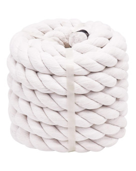 White Cotton Rope 1 Inch X 32 Feet Natural Thick Rope For Landscaping Railing Climbing Decorating Tug Of War