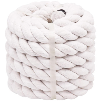 White Cotton Rope 1 Inch X 32 Feet Natural Thick Rope For Landscaping Railing Climbing Decorating Tug Of War