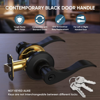 Ticonn Traditional Wave Style Reversible Door Lever Door Handle For Interior Doors And Closet Matte Black Keyed Entry Not K