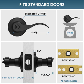 Ticonn Traditional Wave Style Reversible Door Lever Door Handle For Interior Doors And Closet Matte Black Keyed Entry Keyed