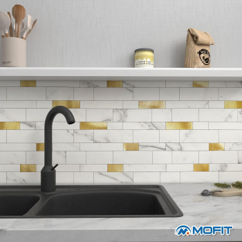 Mofit Backsplash Tile For Kitchen Peel And Stick Stone Matte Finish Bathroom Tiles Stickers 3D Wall Panel Linear Mosaic Marble B