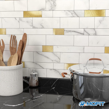 Mofit Backsplash Tile For Kitchen Peel And Stick Stone Matte Finish Bathroom Tiles Stickers 3D Wall Panel Linear Mosaic Marble B