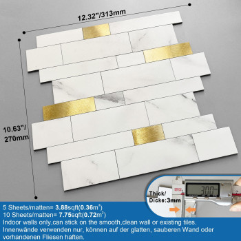 Mofit Backsplash Tile For Kitchen Peel And Stick Stone Matte Finish Bathroom Tiles Stickers 3D Wall Panel Linear Mosaic Marble B