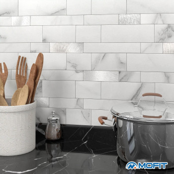 Mofit Backsplash Tile For Kitchen Peel And Stick Stone Matte Finish Bathroom Tiles Stickers 3D Wall Panel Linear Mosaic Marble B