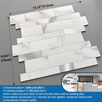 Mofit Backsplash Tile For Kitchen Peel And Stick Stone Matte Finish Bathroom Tiles Stickers 3D Wall Panel Linear Mosaic Marble B