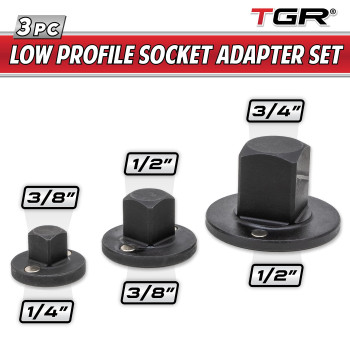 Tgr Low Profile Impact Socket Adapter Drive Reducing 3Pc Set 34 To 12 12 To 38 38 To 14