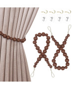 Hion 2 Pcs Boho Curtain Tiebacks Wood Beads Curtain Holdbacks Outdoor Farmhouse Tie Backs For Curtains Curtain Holders For Drape