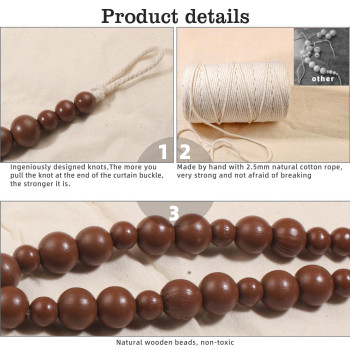 Hion 2 Pcs Boho Curtain Tiebacks Wood Beads Curtain Holdbacks Outdoor Farmhouse Tie Backs For Curtains Curtain Holders For Drape