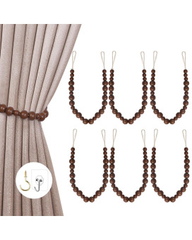 Hion 6 Pcs Boho Curtain Tiebacks Wood Beads Curtain Holdbacks Outdoor Farmhouse Tie Backs For Curtains Curtain Holders For Drape