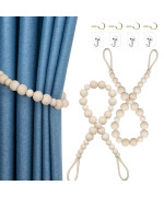 Hion 2 Pcs Boho Curtain Tiebacks Wood Beads Curtain Holdbacks Outdoor Farmhouse Tie Backs For Curtains Curtain Holders For Drape