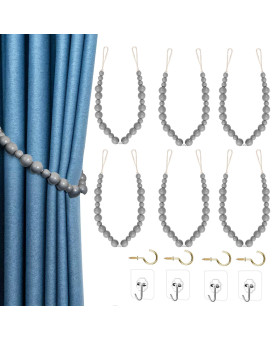 Hion 6 Pcs Boho Curtain Tiebacks Wood Beads Curtain Holdbacks Outdoor Farmhouse Tie Backs For Curtains Curtain Holders For Drape