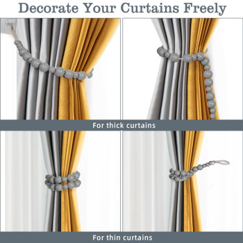 Hion 6 Pcs Boho Curtain Tiebacks Wood Beads Curtain Holdbacks Outdoor Farmhouse Tie Backs For Curtains Curtain Holders For Drape