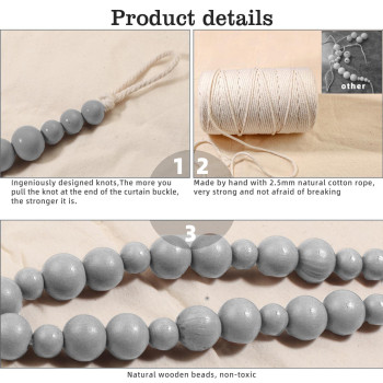 Hion 6 Pcs Boho Curtain Tiebacks Wood Beads Curtain Holdbacks Outdoor Farmhouse Tie Backs For Curtains Curtain Holders For Drape