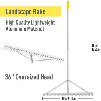 Byhagern Landscape Rake 36 Aluminum Rake With Lightweight 69 Handle Landscaping Rake Tool For Lawn Care Lake And Beach