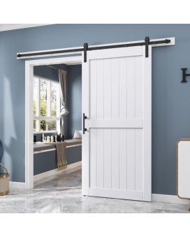 Easelife 42In X 84In Sliding Barn Door With 7Ft Barn Door Hardware Track Kit Included Solid Lvl Wood Slab Covered With Waterpro