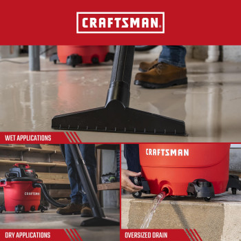 Craftsman Cmxevbe18595 16 Gallon 65 Peak Hp Wet Dry Vac Heavyduty Shop Vacuum Wet And Dry With Filter 4 Dust Bags Hose And