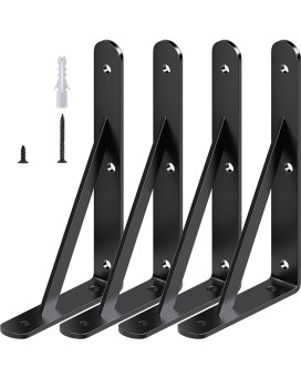 10 Inch Shelf Brackets Heavy Duty Black Metal L Bracket For Diy Floating Shelf 4 Pack 10L X 6H