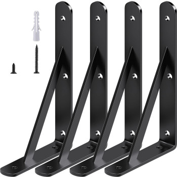 10 Inch Shelf Brackets Heavy Duty Black Metal L Bracket For Diy Floating Shelf 4 Pack 10L X 6H