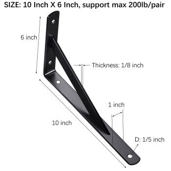 10 Inch Shelf Brackets Heavy Duty Black Metal L Bracket For Diy Floating Shelf 4 Pack 10L X 6H