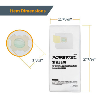 Powertec 5Ply Vacuum Bags 15Pk For Astrovac Valet Vacumaid Hpb2H Hpb2Hpk Central Vacuum Bags Replacement Filter Bags For A