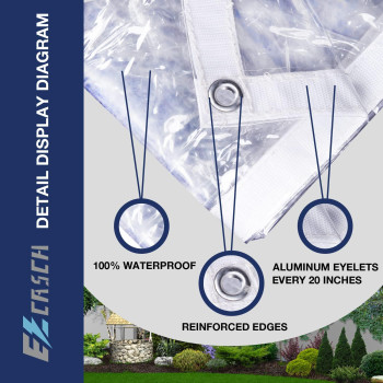 Ezcasch Clear Tarp 10 X 16 15Oz Clear Vinyl Pvc Tarp Waterproof Tarpaulin 100 Transparent Pvc Tarps Small Cover Plastic Shee