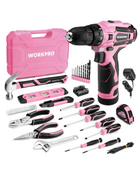 Workpro Pink Tool Set With Power Drill 108Pcs Portable Ladies Pink Drill Kit For Home With Toolbox And Pink Hammer 15 Ah Cord