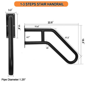 Sidasu 1Pcs Ushaped Wall Mount Handrail Iron Outdoor Grab Bar Black Hand Railings For 1 To 3 Steps Stairsdia 125 Iron Pipe