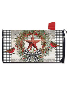 Briarwood Lane Berry Wreath Barnstar Winter Magnetic Mailbox Cover Birds Checkered Standard