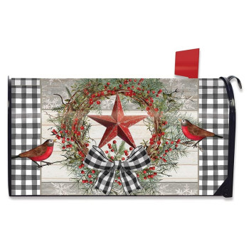 Briarwood Lane Berry Wreath Barnstar Winter Magnetic Mailbox Cover Birds Checkered Standard