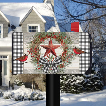 Briarwood Lane Berry Wreath Barnstar Winter Magnetic Mailbox Cover Birds Checkered Standard