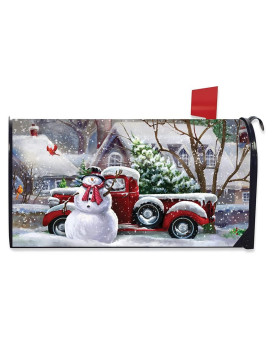 Briarwood Lane Snowfall Snowman Winter Magnetic Mailbox Cover Red Pickup Truck Standard