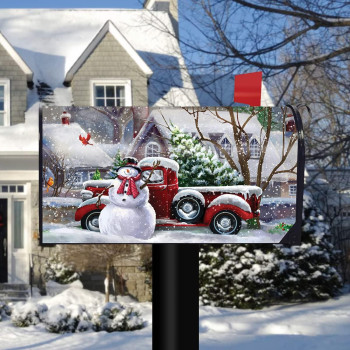 Briarwood Lane Snowfall Snowman Winter Magnetic Mailbox Cover Red Pickup Truck Standard