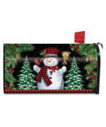 Briarwood Lane Red Checkered Snowman Winter Magnetic Mailbox Cover Cardinal Fir Berries Standard