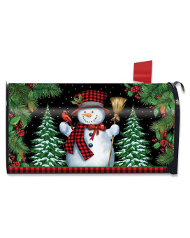 Briarwood Lane Red Checkered Snowman Winter Magnetic Mailbox Cover Cardinal Fir Berries Standard