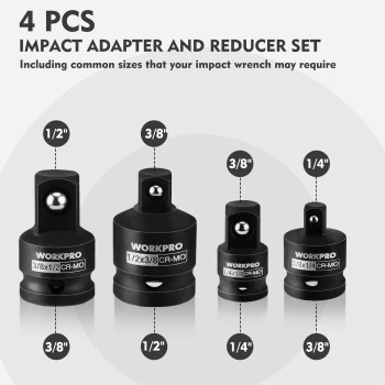 Workpro 4Piece Impact Socket Adapter And Reducer Set 14 38 12 Drive Socket Adapter Set Impact Driver And Wrench Co