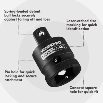 Workpro 4Piece Impact Socket Adapter And Reducer Set 14 38 12 Drive Socket Adapter Set Impact Driver And Wrench Co