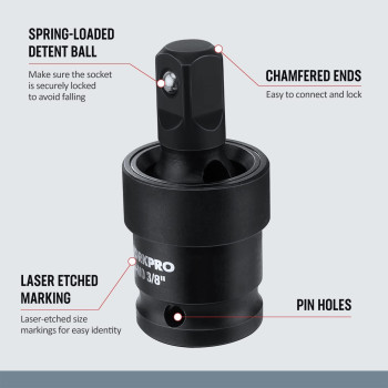 Workpro Impact Universal Joint Set 3 Piece12 38 14Inch Drive Swivel Socket Set Socket Adapter Set Premium Crmo S